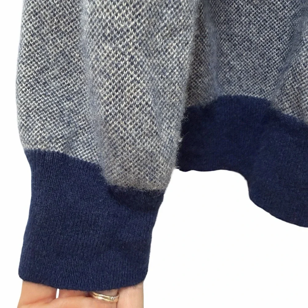 J Crew Mens Tipped Cashmere Hoodie Sweater Size XXL Navy Blue Birds-Eye Luxury